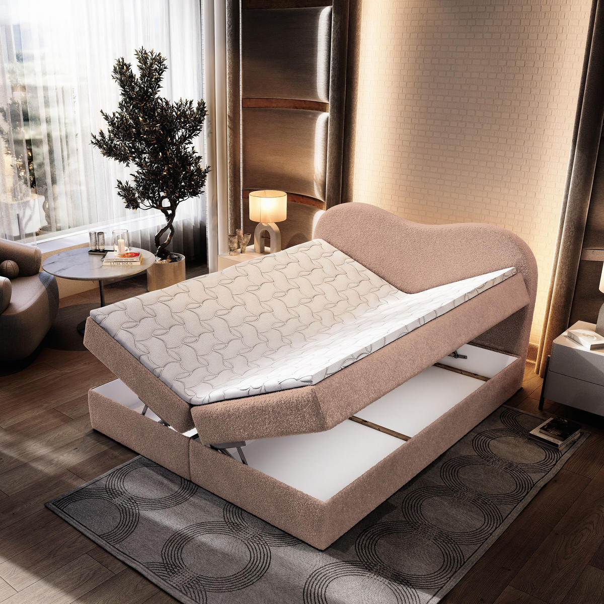 BOXBETT FLUVIA N 160x200 cm mit Matratze und Topper - Rosa - Rosa, Holz (160/200cm) - MASSENO