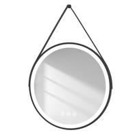 BADSPIEGEL mit Touch-Schalter Beleuchtung mit Hängeriemen Schwarz ф80 cm - Schwarz, Glas (80/3.5/80cm) - EMKE
