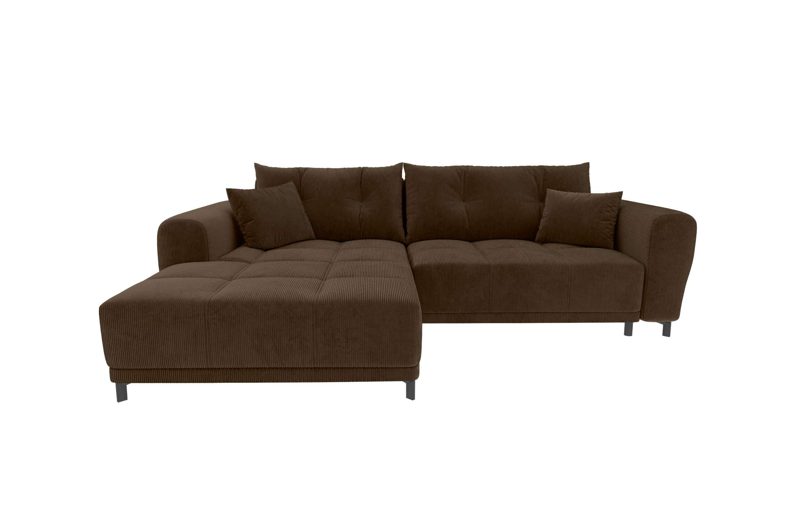 ECKSOFA Massimo Cordstoff Braun inkl. Schlaffunktion Links - Schwarz/Braun, Textil/Metall (246/177cm) - 99rooms