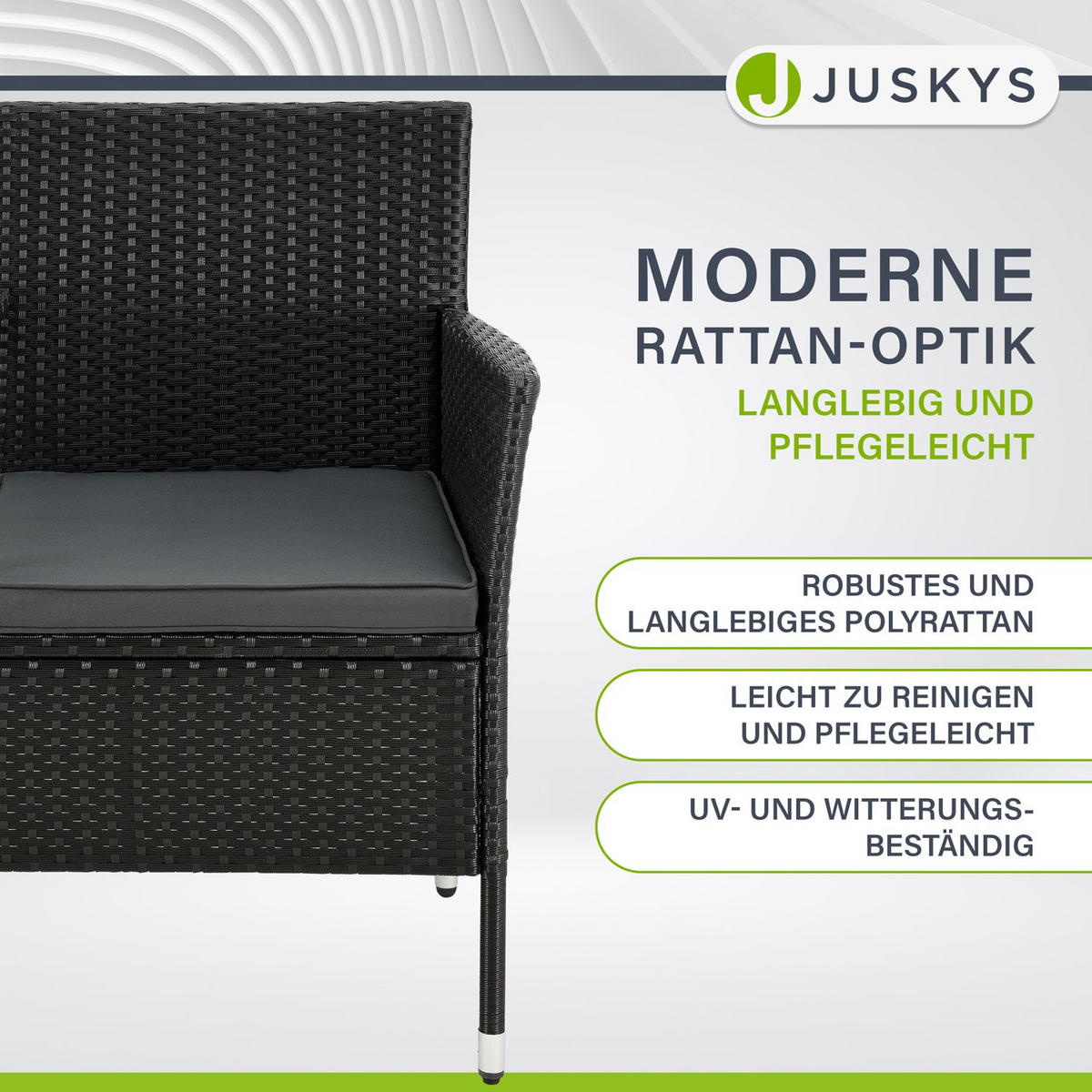 GARTENBANK Monaco grau-meliert - Schwarz, Kunststoff/Metall (133/84/63cm) - Juskys