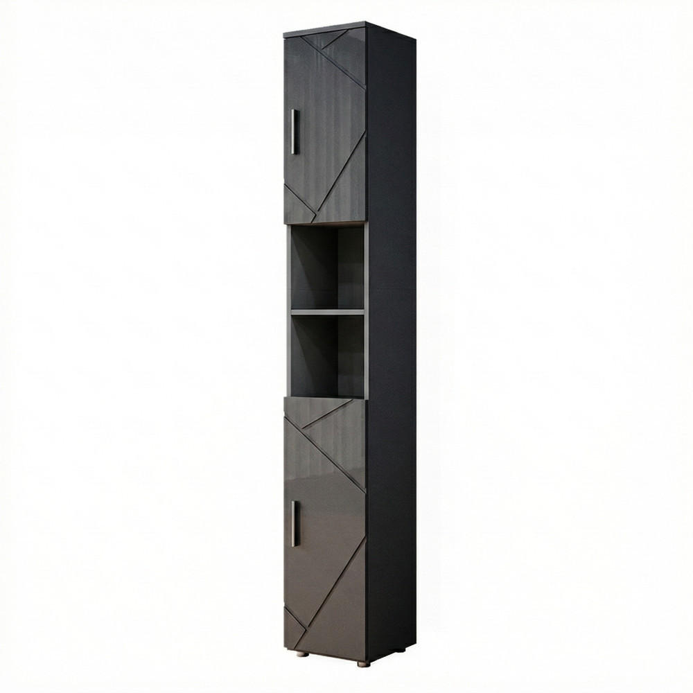 BADSCHRANK Irma Anthrazit Hochglanz 30 x 192 cm - Schwarz Hochglanz/Anthrazit, Holzwerkstoff (30/192/30cm) - Vicco