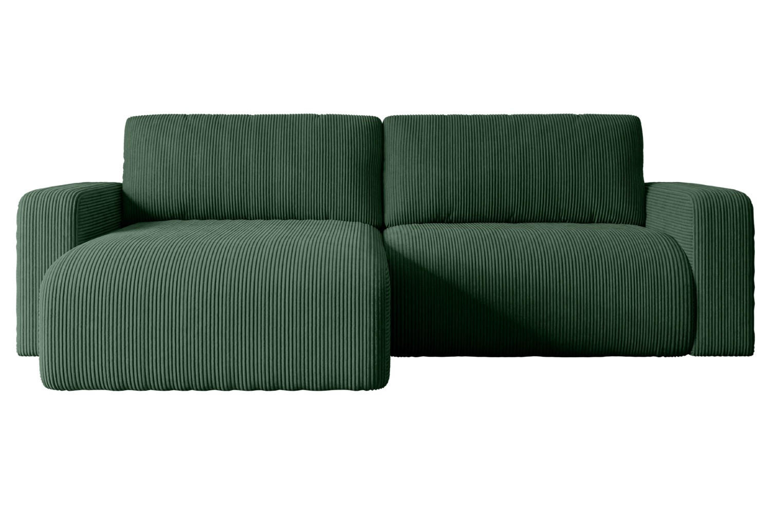 ECKSOFA mit Schlaffunktion und Bettkasten KLEEA-L - 247x143x83 cm Grün Cord - Schwarz/Grün, Holzwerkstoff/Kunststoff (247/143cm) - ALTDECOR
