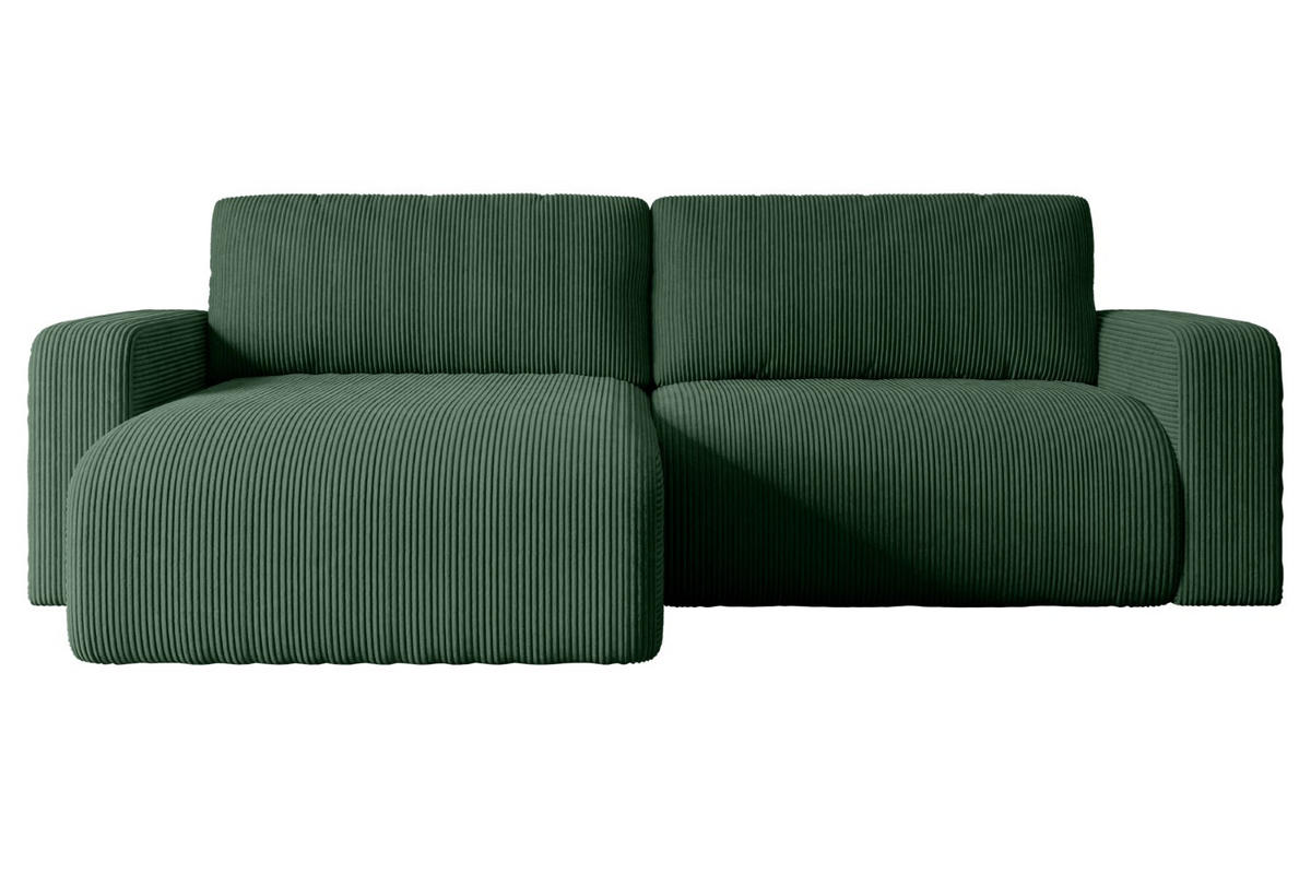 ECKSOFA mit Schlaffunktion und Bettkasten KLEEA-L - 247x143x83 cm Grün Cord - Schwarz/Grün, Holzwerkstoff/Kunststoff (247/143cm) - ALTDECOR