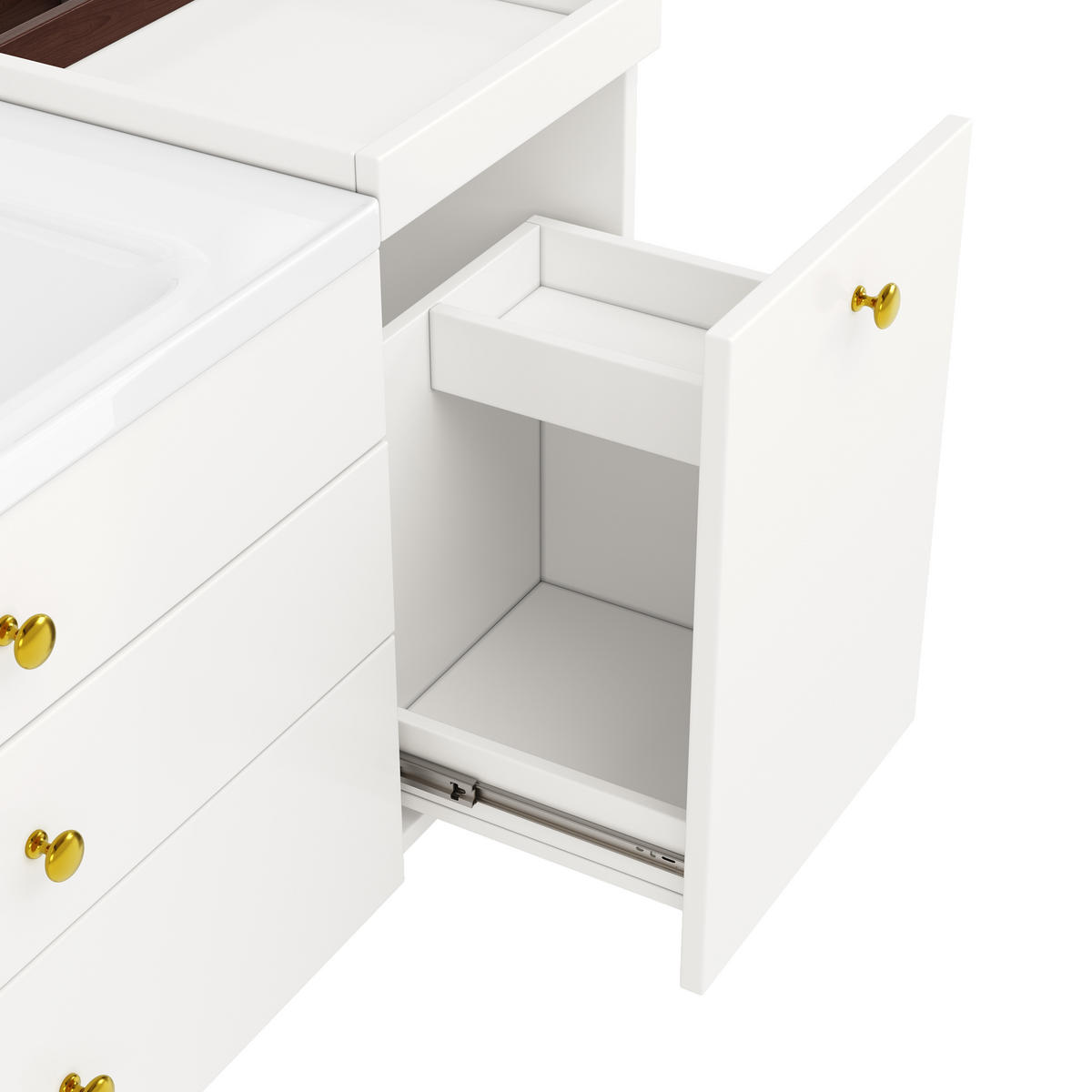 BADEZIMMERSCHRANK Weiß Gold Keramik Waschbecken Schubladen - Weiß, Holzwerkstoff (120/80/47.5cm) - FLIEKS