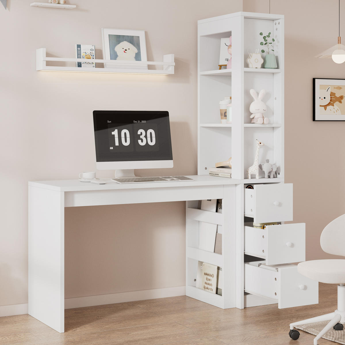 SCHREIBTISCH mit Bücherregal MDF 150x50x180 cm - Weiß, Holzwerkstoff (50/150/180cm) - Gisaae