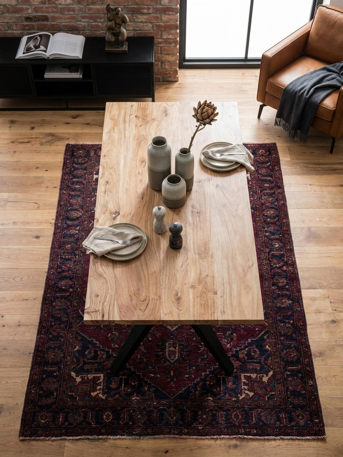 ESSTISCH Massivholz Metall Rechteckig Loft-Stil, Akazie 200x100x76 cm - Schwarz/Akaziefarben, Holz/Metall (100/200/76cm) - KADIMA DESIGN