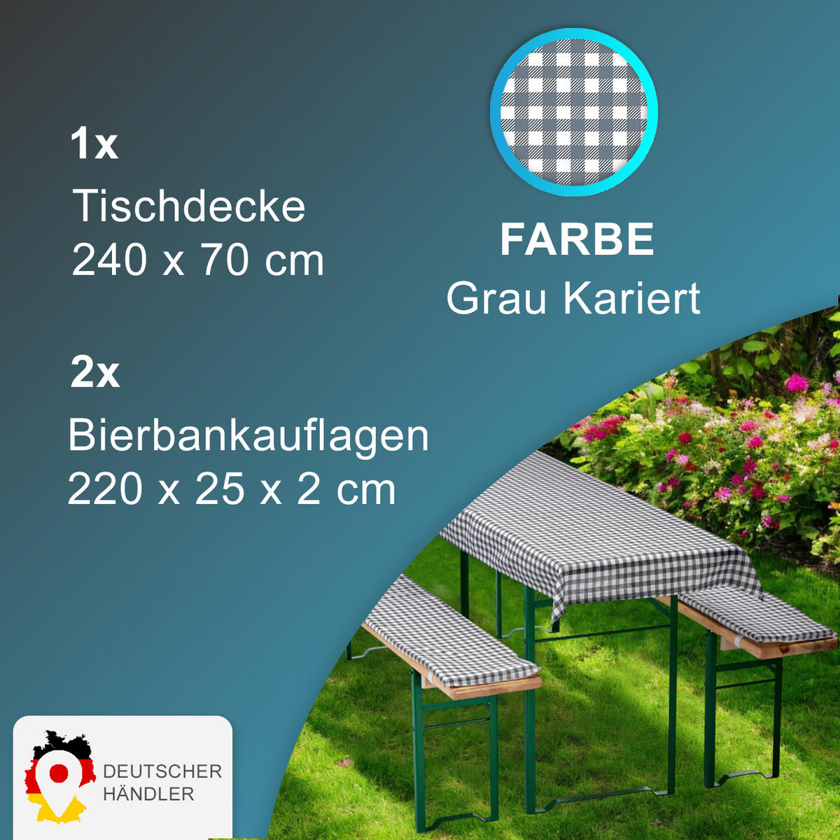 BIERBANKAUFLAGEN Set 240x70 cm Grau Kariert - Grau, Textil (70/240cm) - NYVI