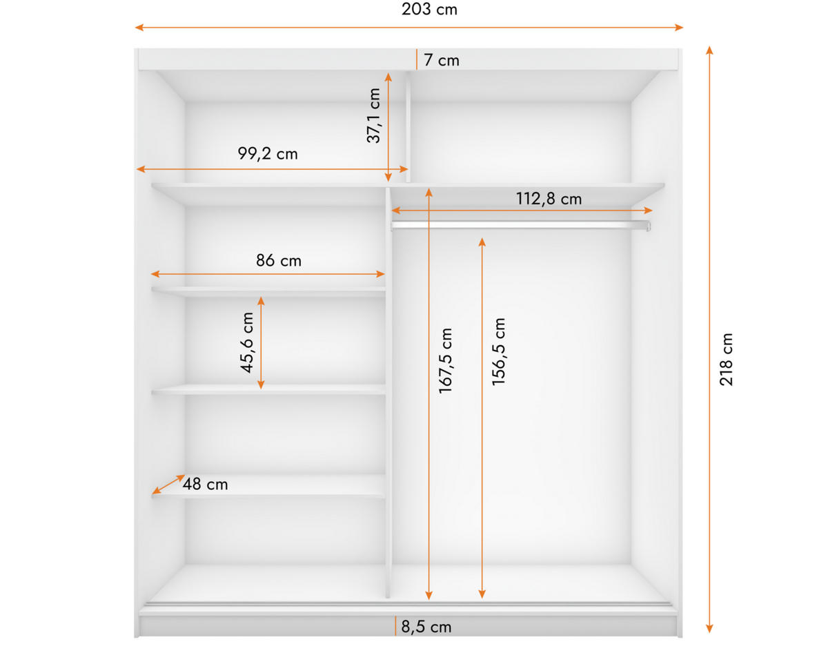 SCHIEBETÜRENSCHRANK - Ben 20 (Schwarz, 203 cm) - Schwarz, Holzwerkstoff/Metall (203/218/61cm) - Möblo