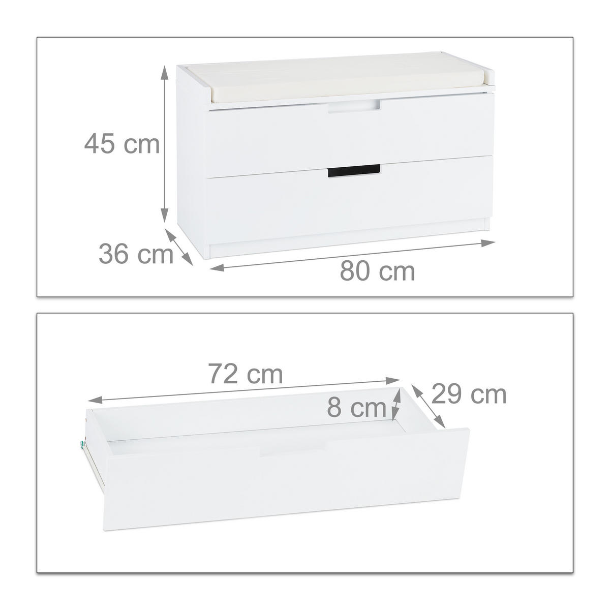 SITZKOMMODE - Weiß, Holzwerkstoff/Textil (80/45/36cm) - Relaxdays