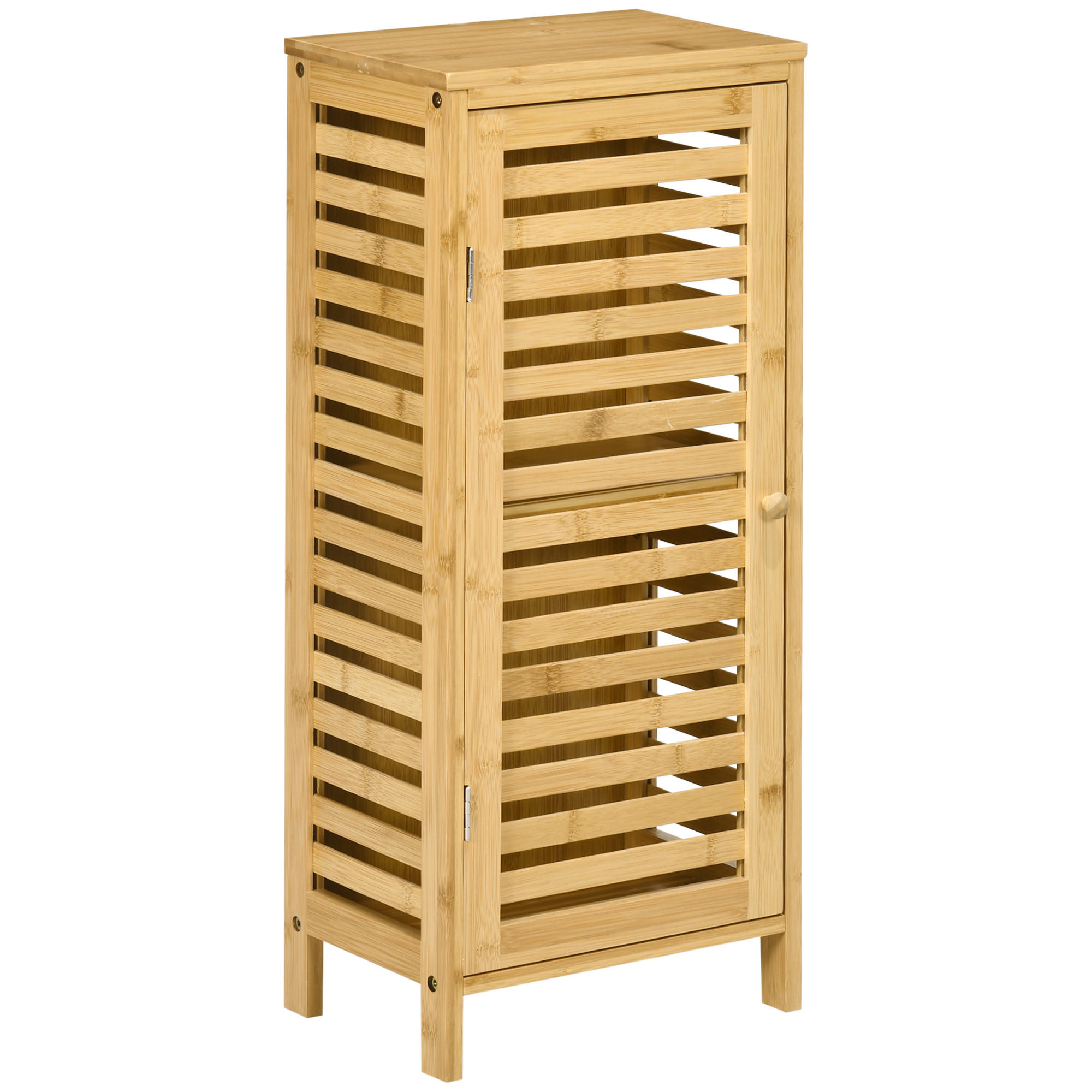 BADSCHRANK mit Lamellentür, 2 Fächern, für Badezimmer, Wohnzimmer, Natur - Naturfarben, Holz (19.9/70/30cm) - Kleankin