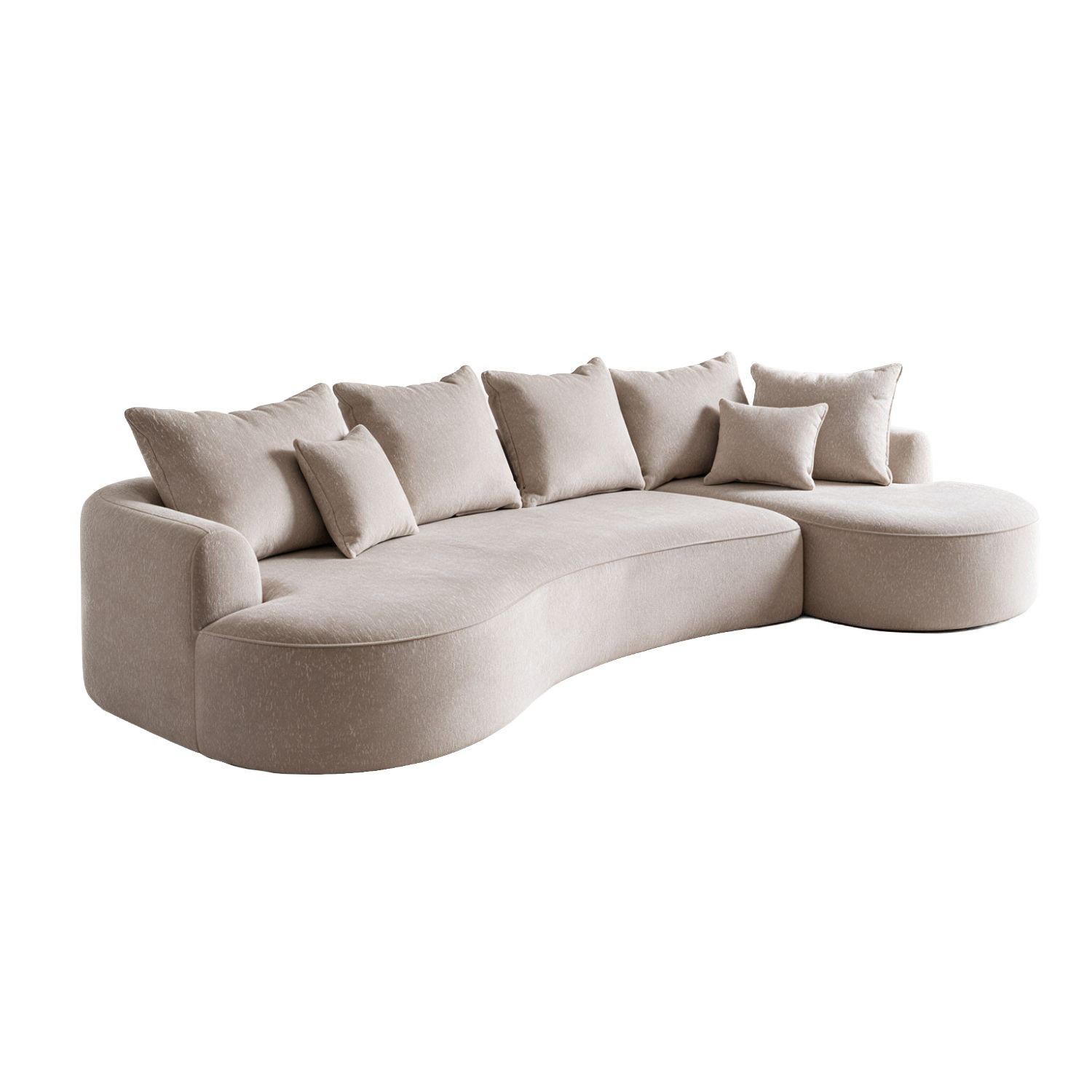SOFA Tirano Samt Beige mit Ottomane rechts - Beige, Textil (300/102cm) - Juskys