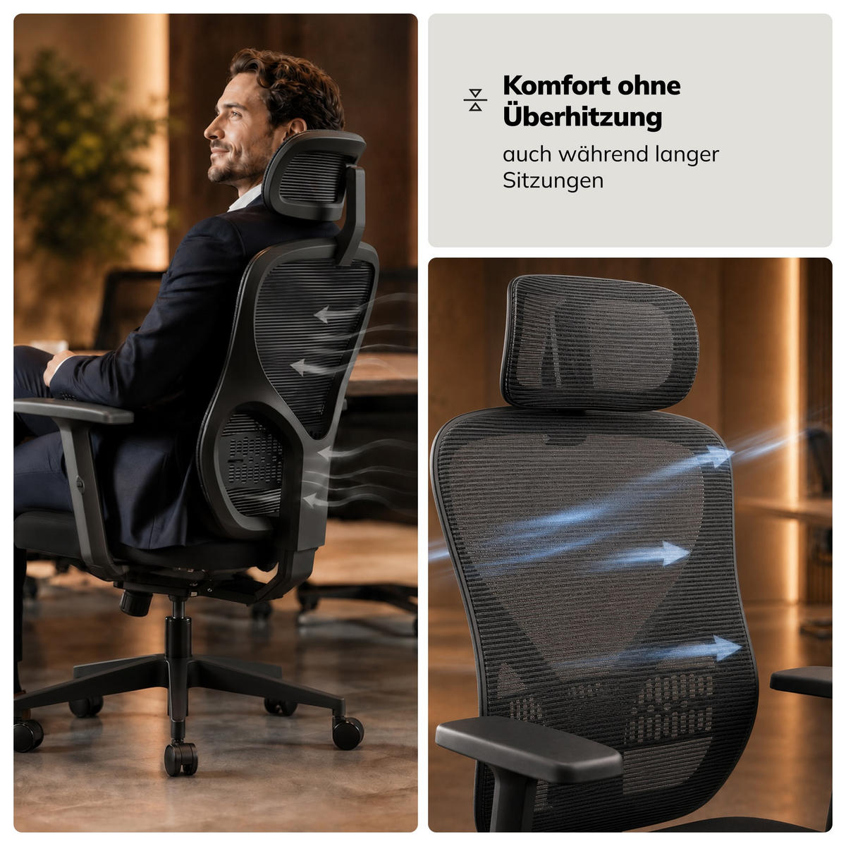 BÜROSTUHL mit Kopfstütze ORBIT - Schwarz, Textil (52/124/47cm) - Jan Nowak