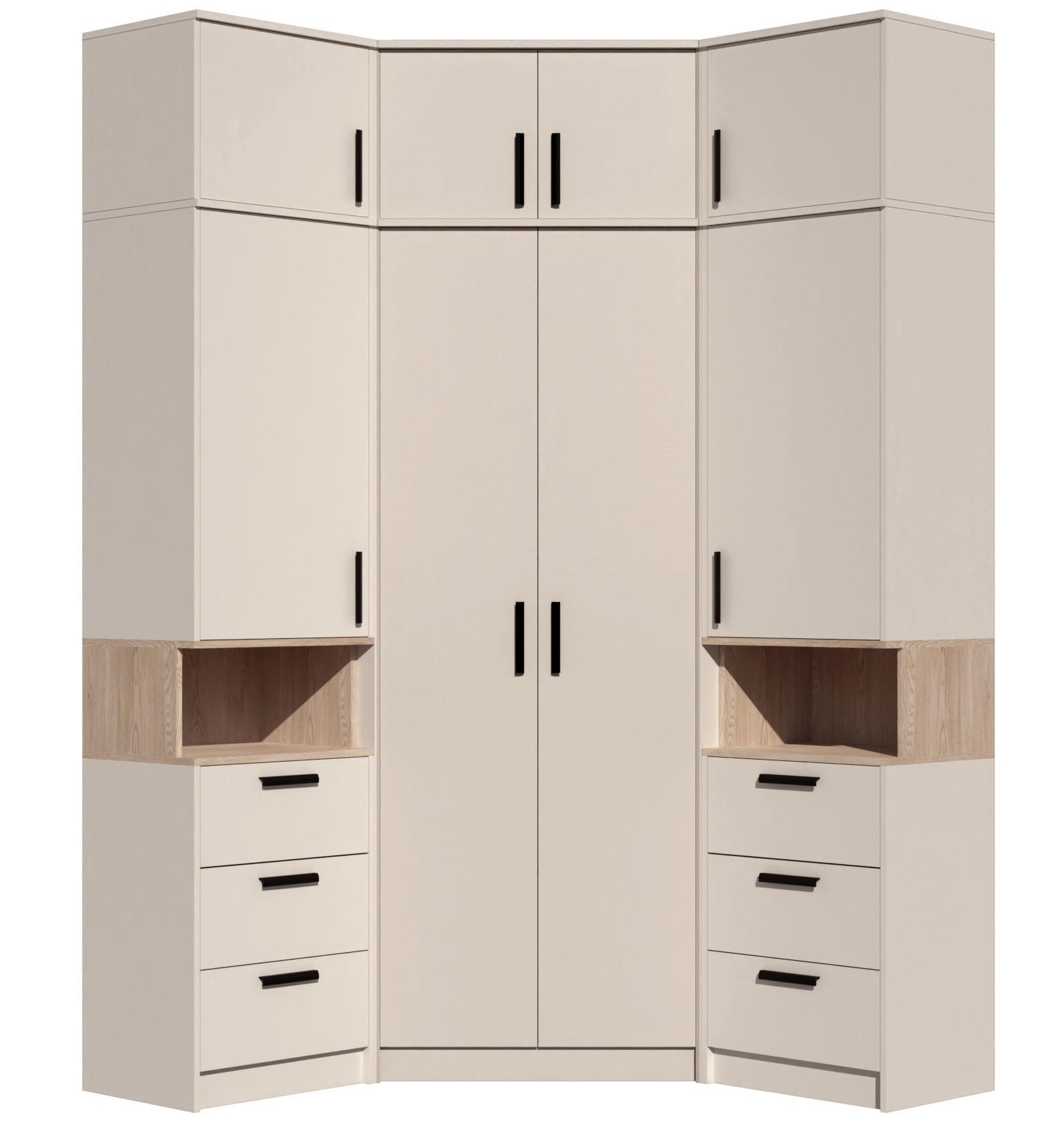 ECKKLEIDERSCHRANK GRANT SET 14/C GRAUBEIGE CASHMERE 143/235/143 - Kaschmir/Schwarz, Holzwerkstoff (143/235/143cm) - Marmex Möbel