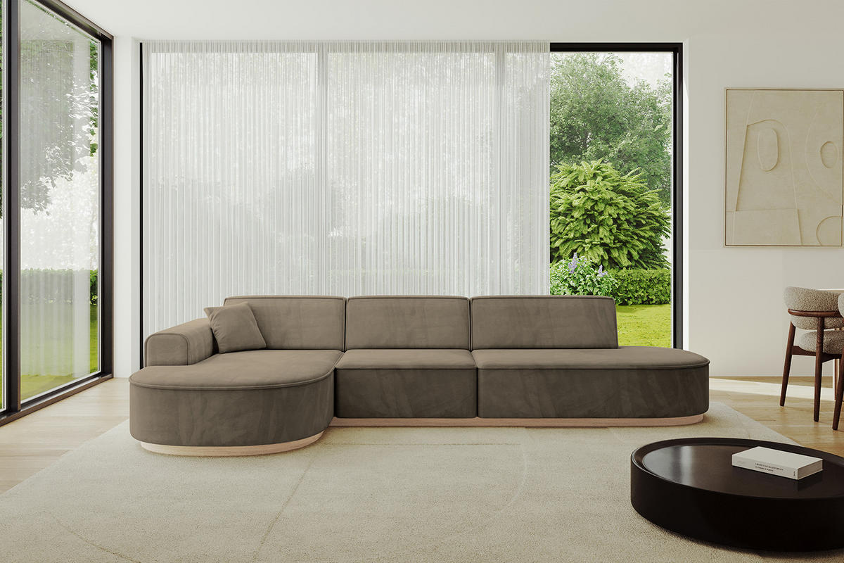 ECKSOFA Ottomane Links MARI-L2-v1 - 328x171x83 cm Dunkelbraun Velours - Dunkelbraun, Holzwerkstoff/Textil (328/171cm) - ALTDECOR
