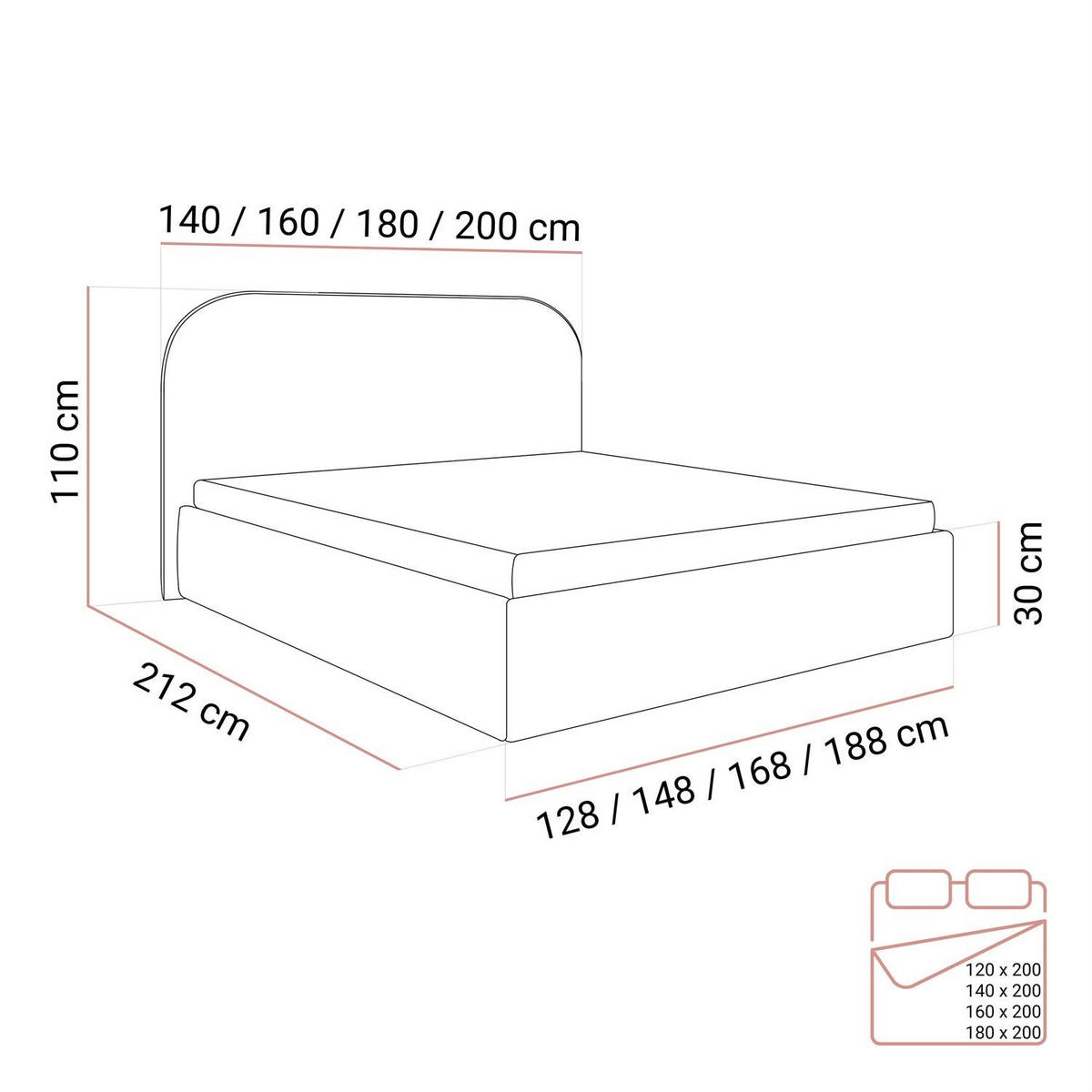 POLSTERBETT OLIMPIA mit Bettkasten 140x200, Castel 39 - Sandfarben, Textil (140/200cm) - Lookway