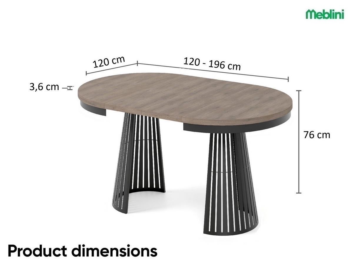 ESSTISCH Cone Bis - Sandfarben/Schwarz, Holzwerkstoff/Metall (120/120/76cm) - Meblini