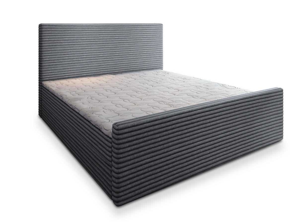 BOXBETT BRENTO 160x200 cm mit Matratze und Topper - Grau - Grau, Holz (160/200cm) - MASSENO
