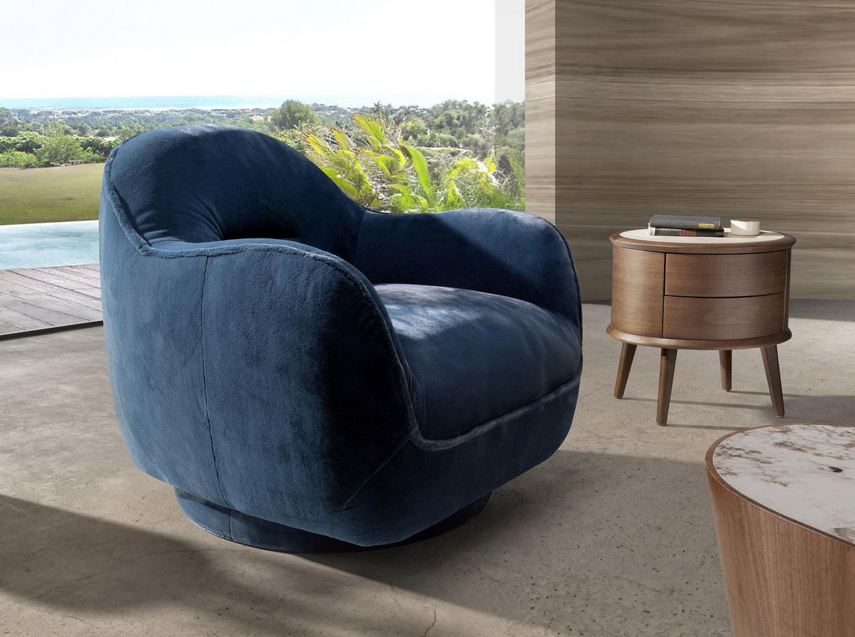 DREHSESSEL aus dunkelblauem Samt Modell 5245, 360° Drehfunktion - Dunkelblau, Textil/Metall (89/80/92cm) - ANGEL CERDA