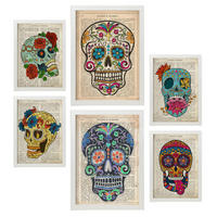 POSTER Set Mit 6 Vintage Skulls Sammlung A3 & A4 Weißer Rahmen - Weiß, Papier (29/3cm) - Nacnic