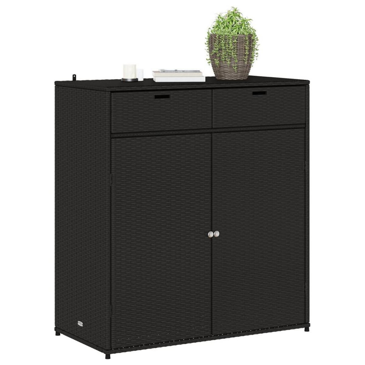 GARTENSCHRANK Schwarz 105x55x113 cm Poly Rattan - Schwarz, Kunststoff (105/113/55cm) - furnicato
