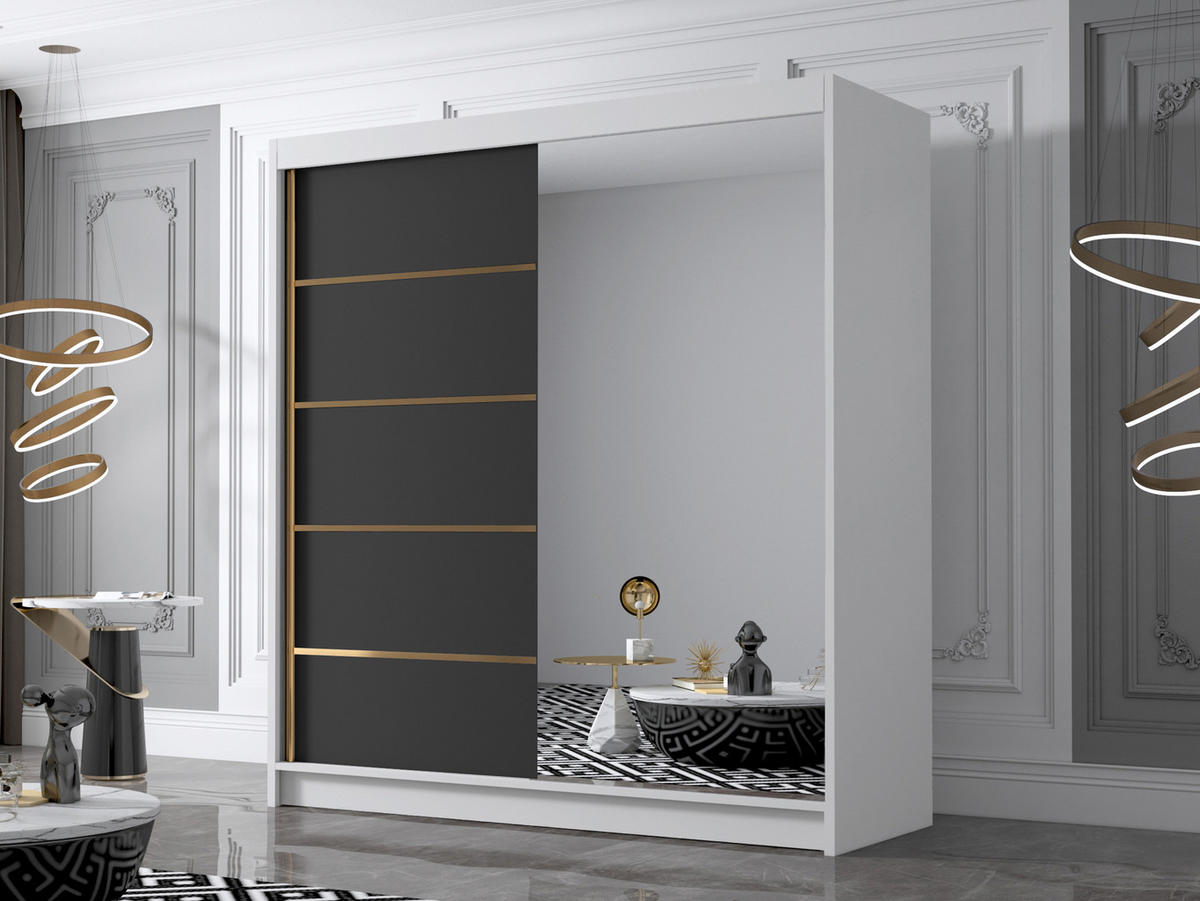 SCHIEBETÜRENSCHRANK Bali III - Goldfarben/Multicolor, Holzwerkstoff/Metall (180/215/58cm) - MIRJAN24