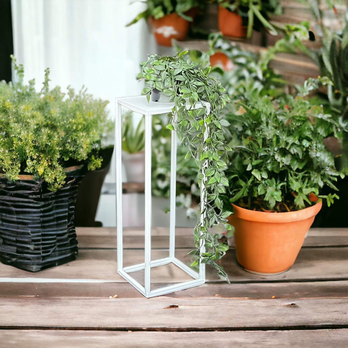 BLUMENHOCKER Metall Weiß Eckig 50 cm - Weiß, Metall (18/50/18cm) - DanDiBo