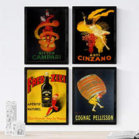 POSTER Set mit 4 Jahrgang Alkohol Plakate Campari, Cinzano, Cognac A4 Schwarzer Rahmen - Schwarz, Papier (29.7/3cm) - Nacnic