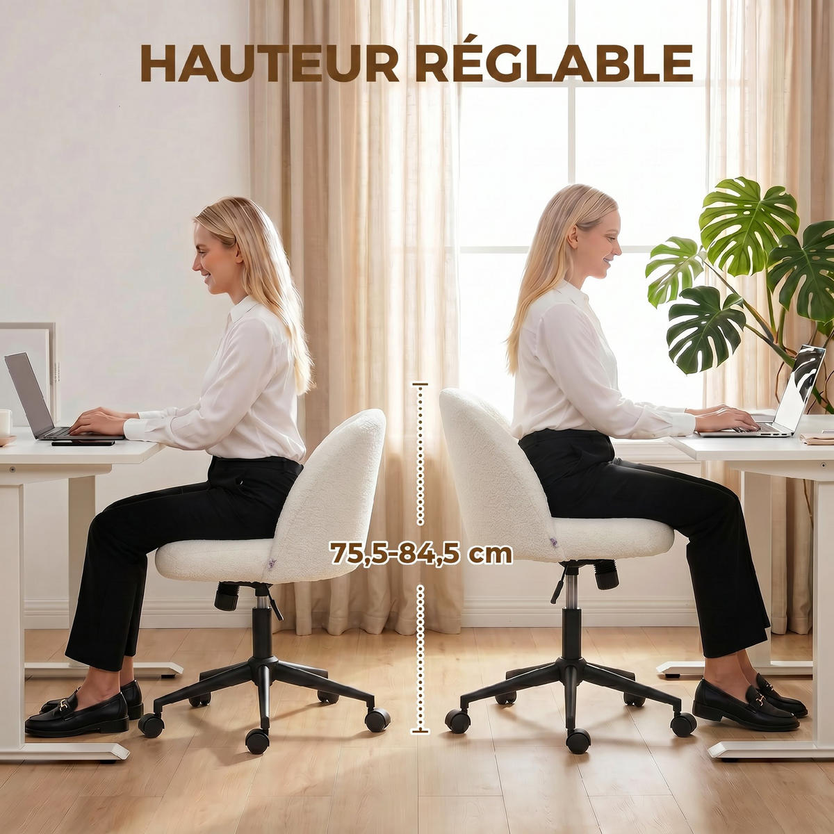 BÜROSTUHL Creme 59.0/52.0/84.5 cm - Creme, Textil (52/84.5/59cm)