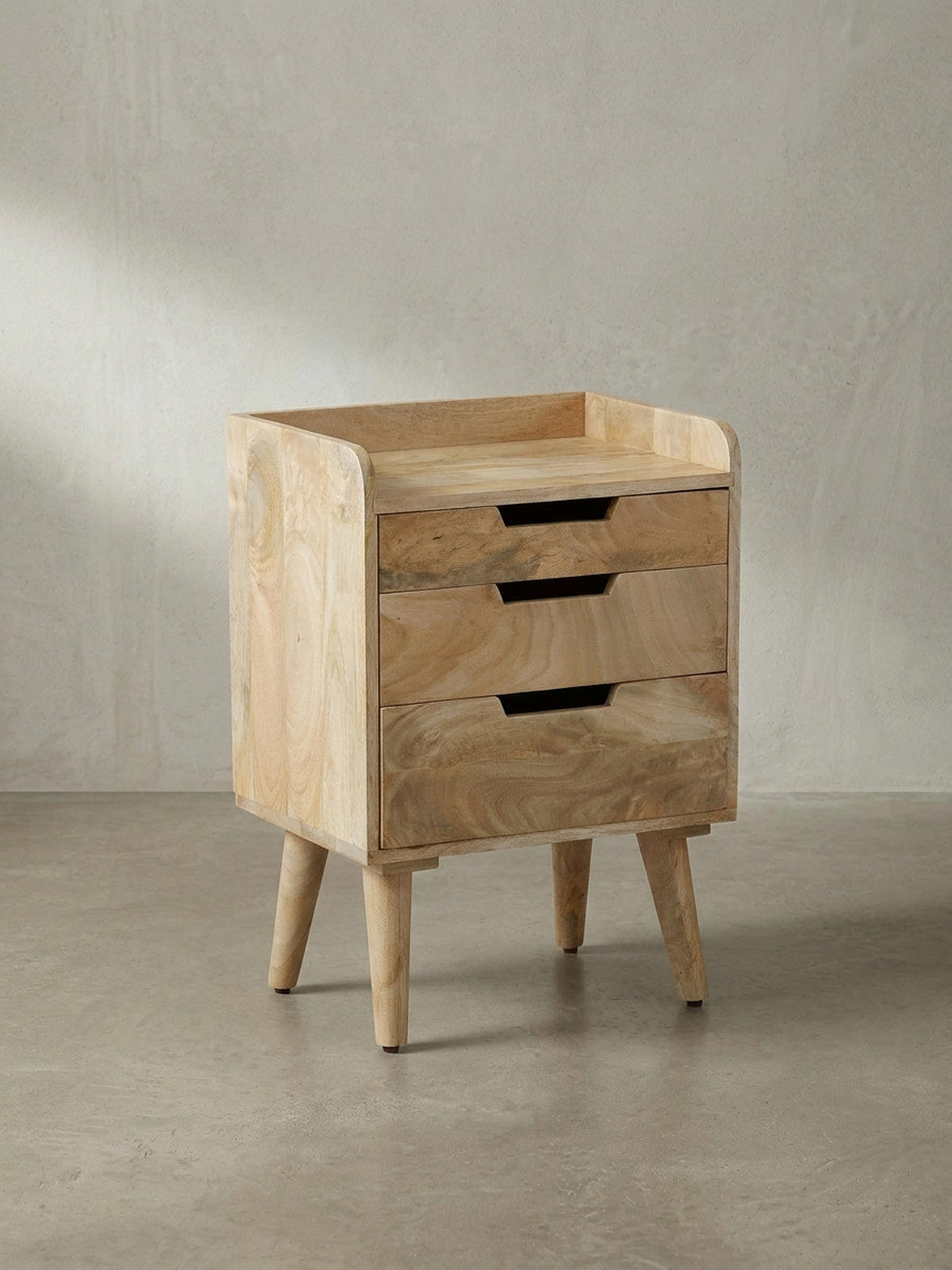 NACHTTISCH – Mango Massivholz, 45x33x63 cm, Hellbraun, 3 Schubladen, Ablage - Braun, Holz (45/63/33cm) - KADIMA DESIGN