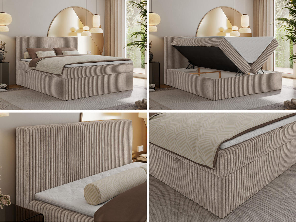 BOXBETT TILIANO 160/200 - Hellbraun Cord - H3 - Hellbraun, Textil (160/200cm)