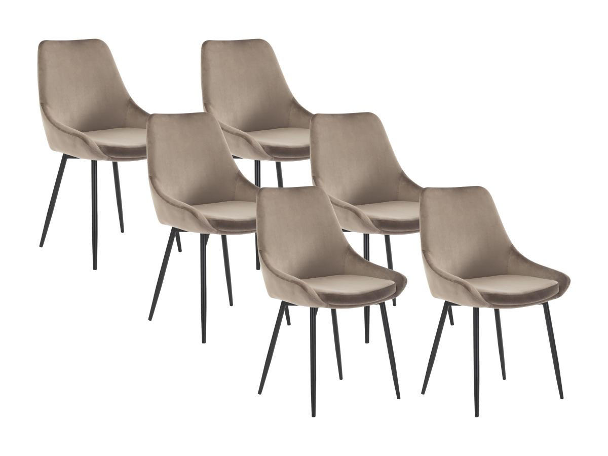 STUHL 6er-Set - Samt & Schwarzes Metall - Taupe - MASURIE - Braun, Textil (56/85.5/49cm) - Vente-Unique