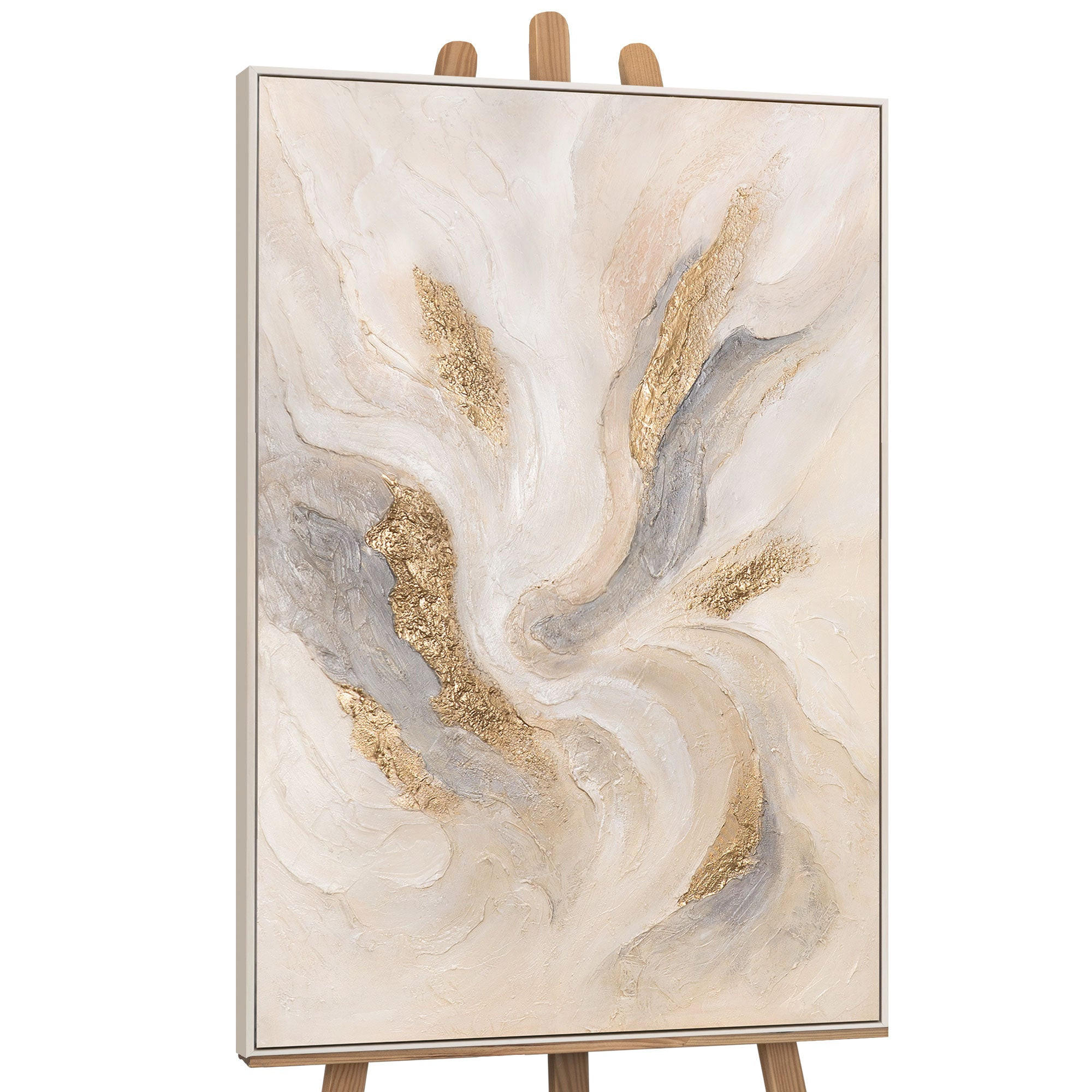 GEMÄLDE Strahlende Ströme Schattenfugenrahmen Beige 120x80 cm - Beige, Holz (120/80cm) - YS-art gallery