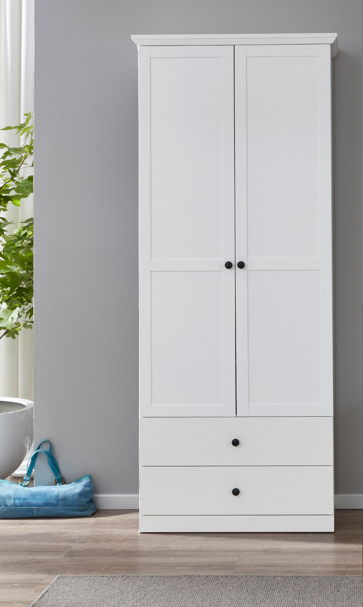 GARDEROBENSCHRANK weiß matt 81 x 196 cm, SCHUHSCHRANK im Landhaus-Stil - Silberfarben/Weiß, Holzwerkstoff/Metall (81/196/41cm) - Top.Furn