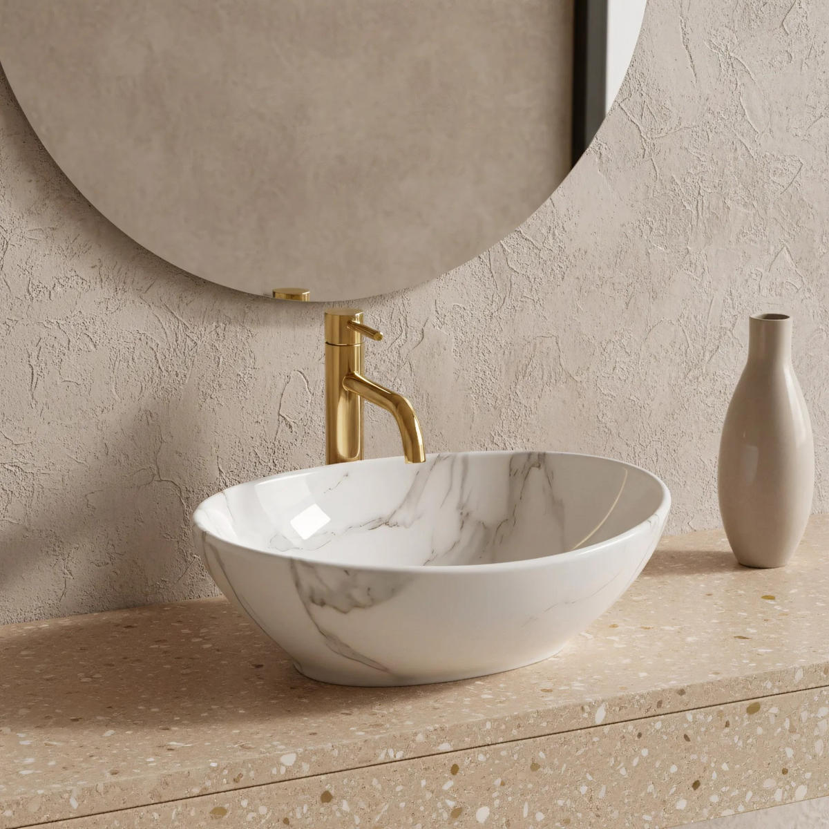 AUFSATZWASCHBECKEN Rea Sofia Shiny Aiax - Weiß, Keramik (34.5/15/41cm) - REA