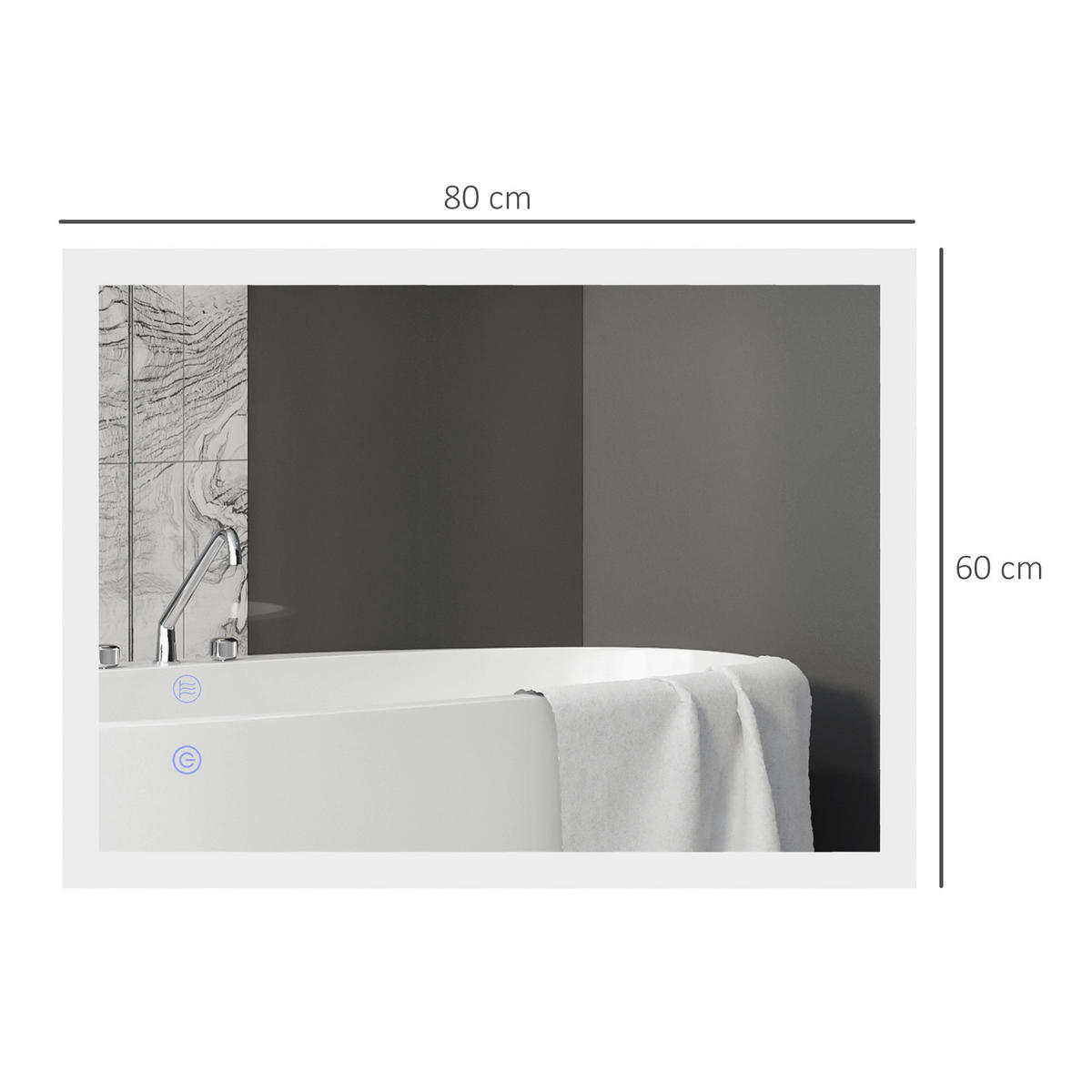 BADSPIEGEL, Badezimmerspiegel mit LED-Beleuchtung, Memory-Funktion, 80 x 60 cm - Silberfarben, Glas (60/3/80cm) - Kleankin