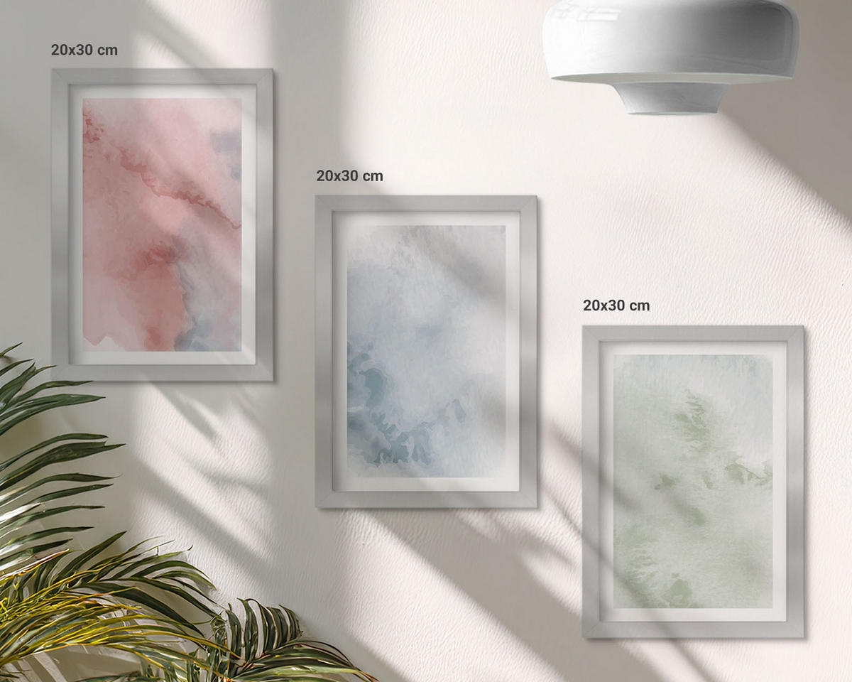 BILDER SET 3er Set - 20x30 cm Silberner Rahmen - Pastellfarbene Aquarellstrukturen - Silberfarben, Kunststoff (20/30cm) - TULUP