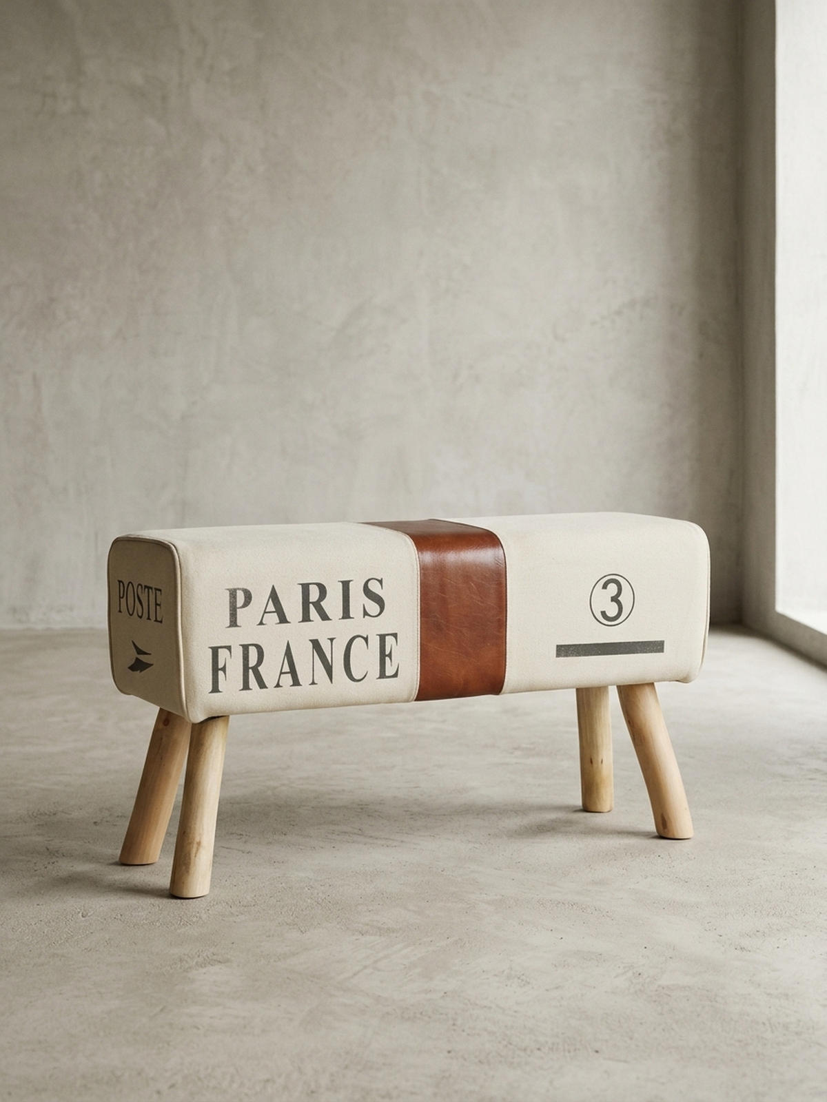 SITZBANK – Stoff/Leder, 91 cm, Braun/Beige, Holzbeine - Braun, Leder/Holz (91/51/30cm) - KADIMA DESIGN