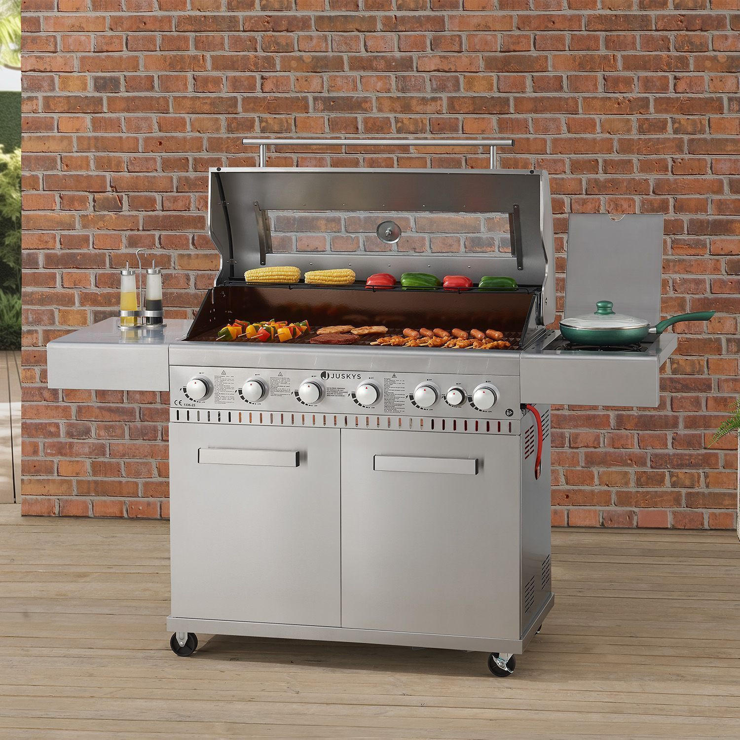 GASGRILL Minnesota silber 6+1 - Silberfarben, Metall (170/115/54cm) - Juskys