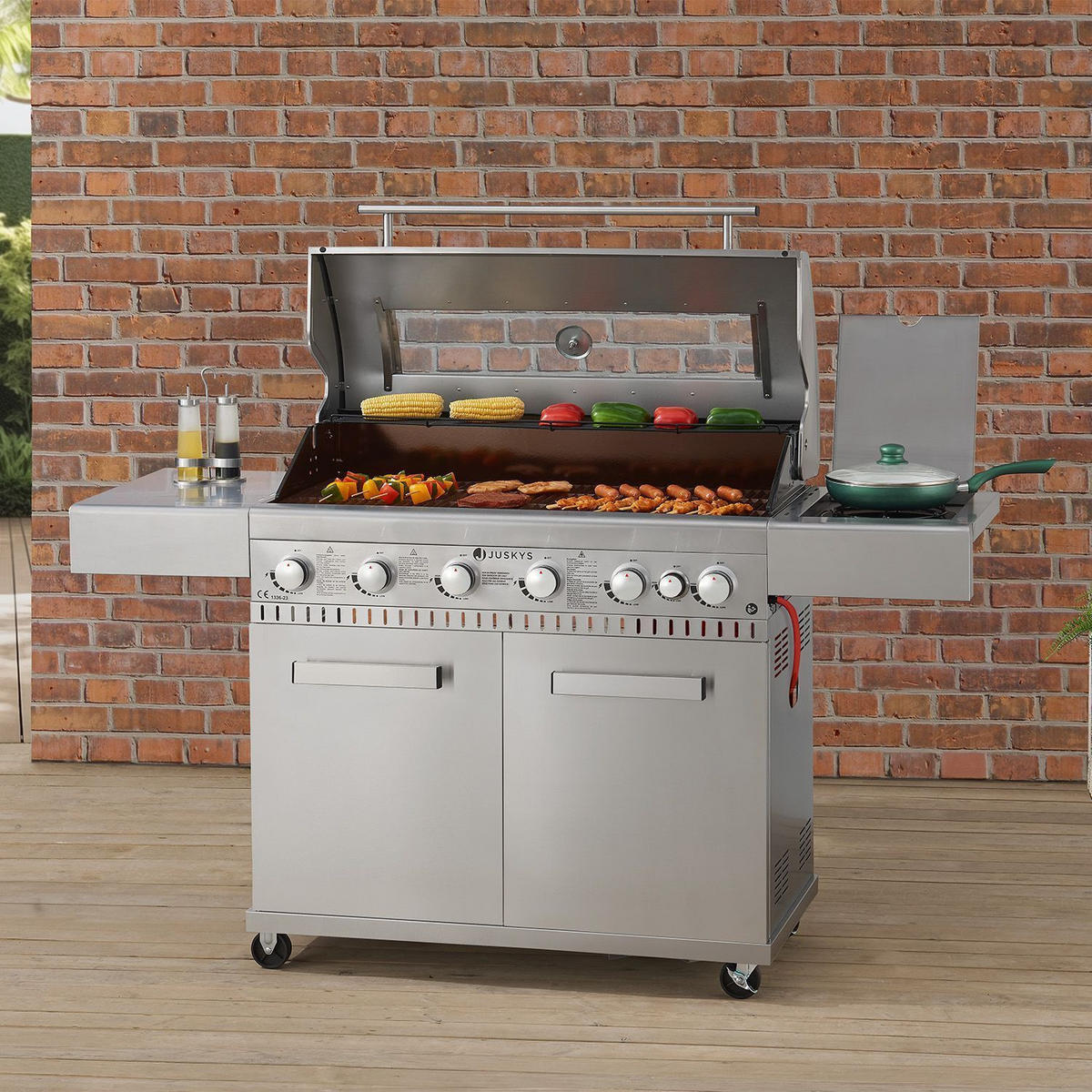 GASGRILL Minnesota silber 6+1 - Silberfarben, Metall (170/115/54cm) - Juskys