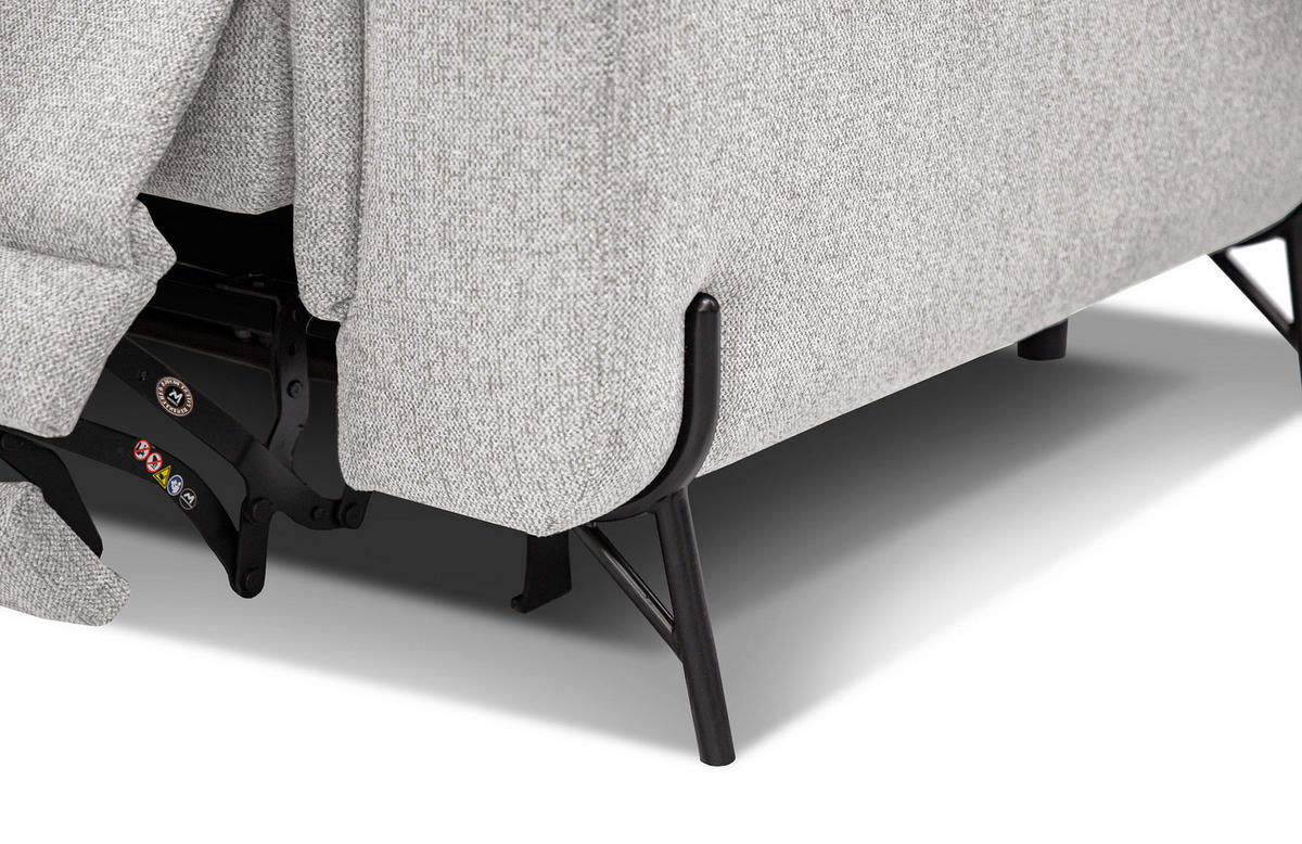 SOFA AVENA 3-Sitzer mit 1 Relaxfunktion, hellgrau - Hellgrau, Holzwerkstoff/Textil (204/80/108cm) - Courtois Laville