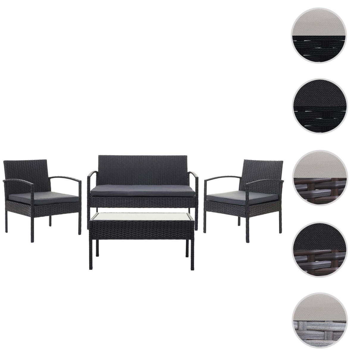 POLY-RATTAN GARNITUR Schwarz, Anthrazit - Anthrazit/Schwarz, Kunststoff - MCW