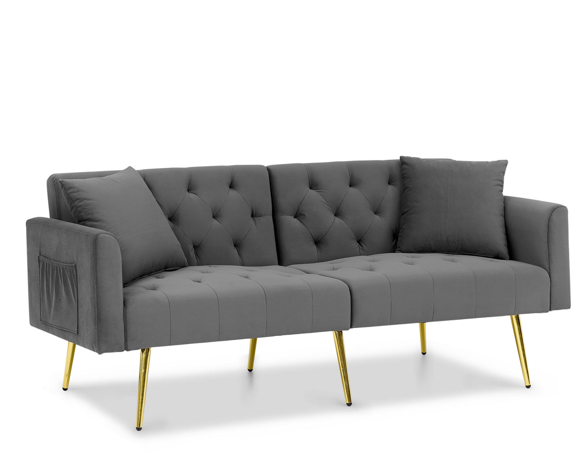 SOFA 2-Sitzer mit verstellbarer Rückenlehne Grau Samt - Grau, Holzwerkstoff (177/74/80cm) - Meubliv