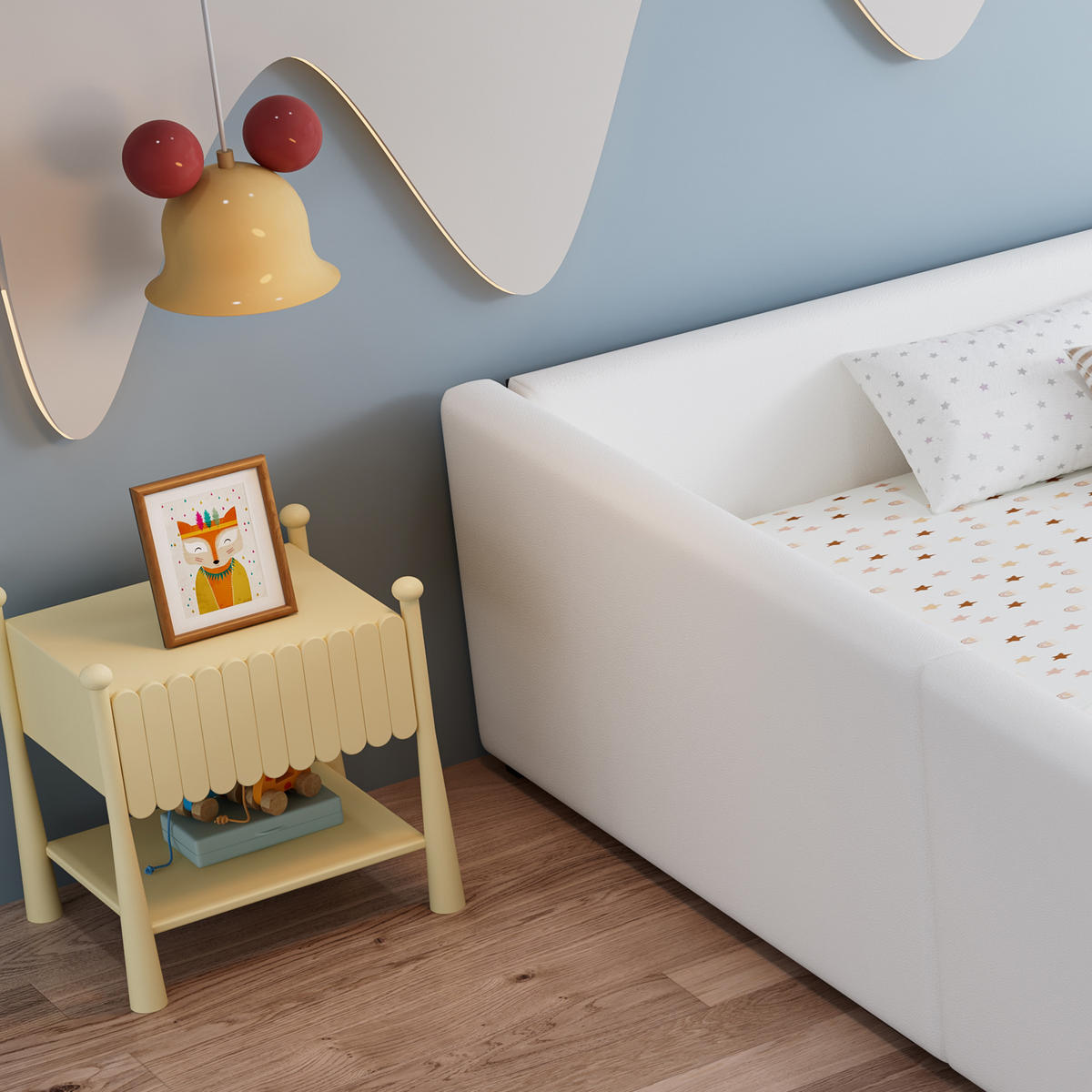 KINDERBETT 140/200 cm in Weiß mit 3 Stautaschen und Umrandung - Weiß, Holzwerkstoff/Textil (140/200cm) - STILVORA