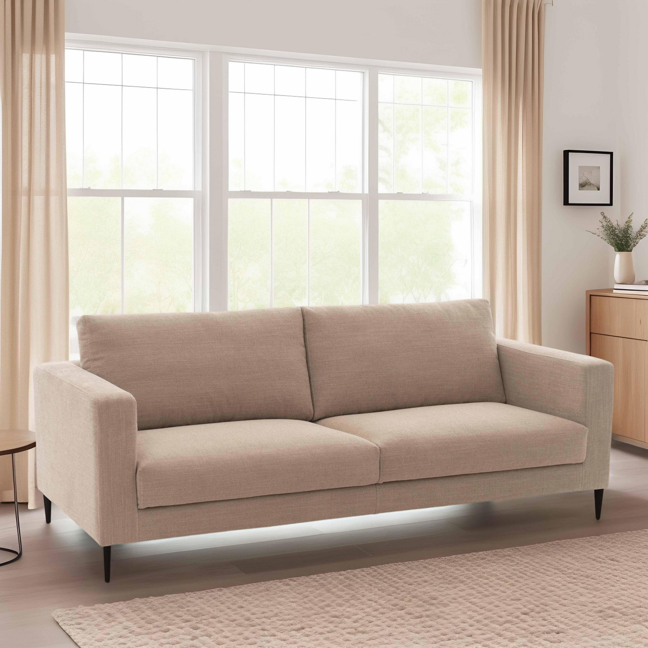 3-SITZER-SOFA, Stoff, Weiß - Weiß, Leder (102/85/220cm) - Oviala