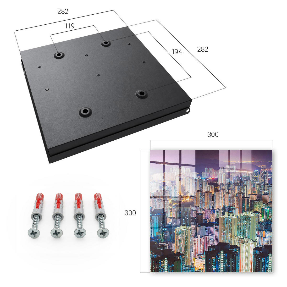 SCHLÜSSELBOX Schwarz 30x30 cm- Türöffnung nach rechts - Stadt bei Nacht - Blau, Metall (30/30/5cm) - TULUP