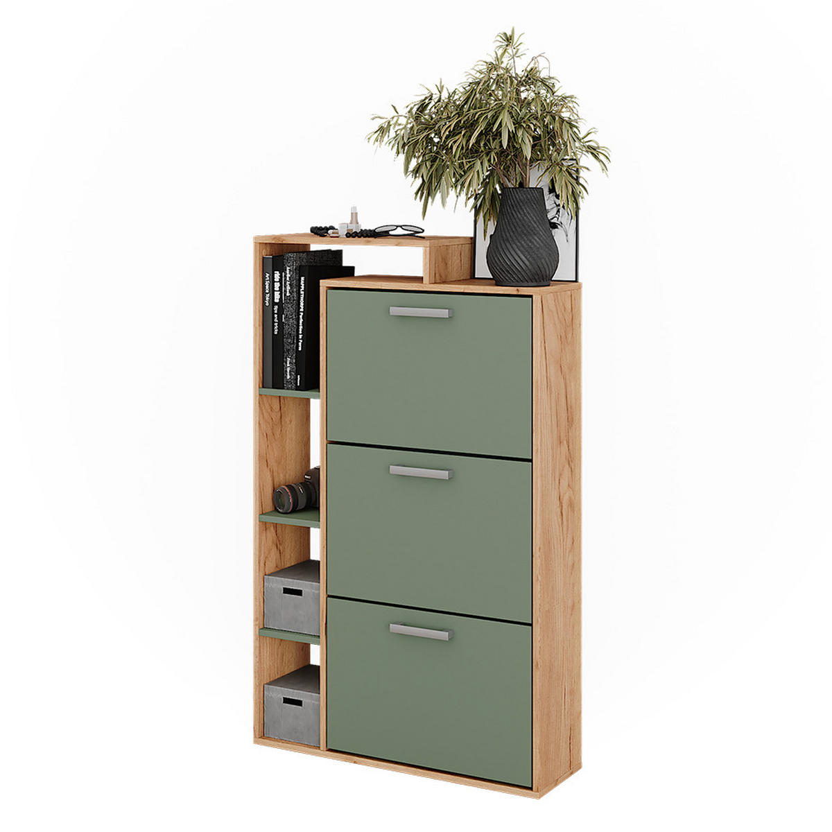 SCHUHKIPPER Orlando Goldkraft Eiche/Grün 80 x 128.3 cm mit 3 Fächern - Eichefarben/Grün, Holzwerkstoff (80/128.3/24.2cm) - Vicco