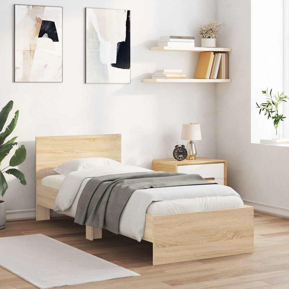 BETTGESTELL Ohne Matratze Mit Kopfteil Sonoma-Eiche 90/200 Cm - Braun, Holzwerkstoff (90/200cm) - vidaXL