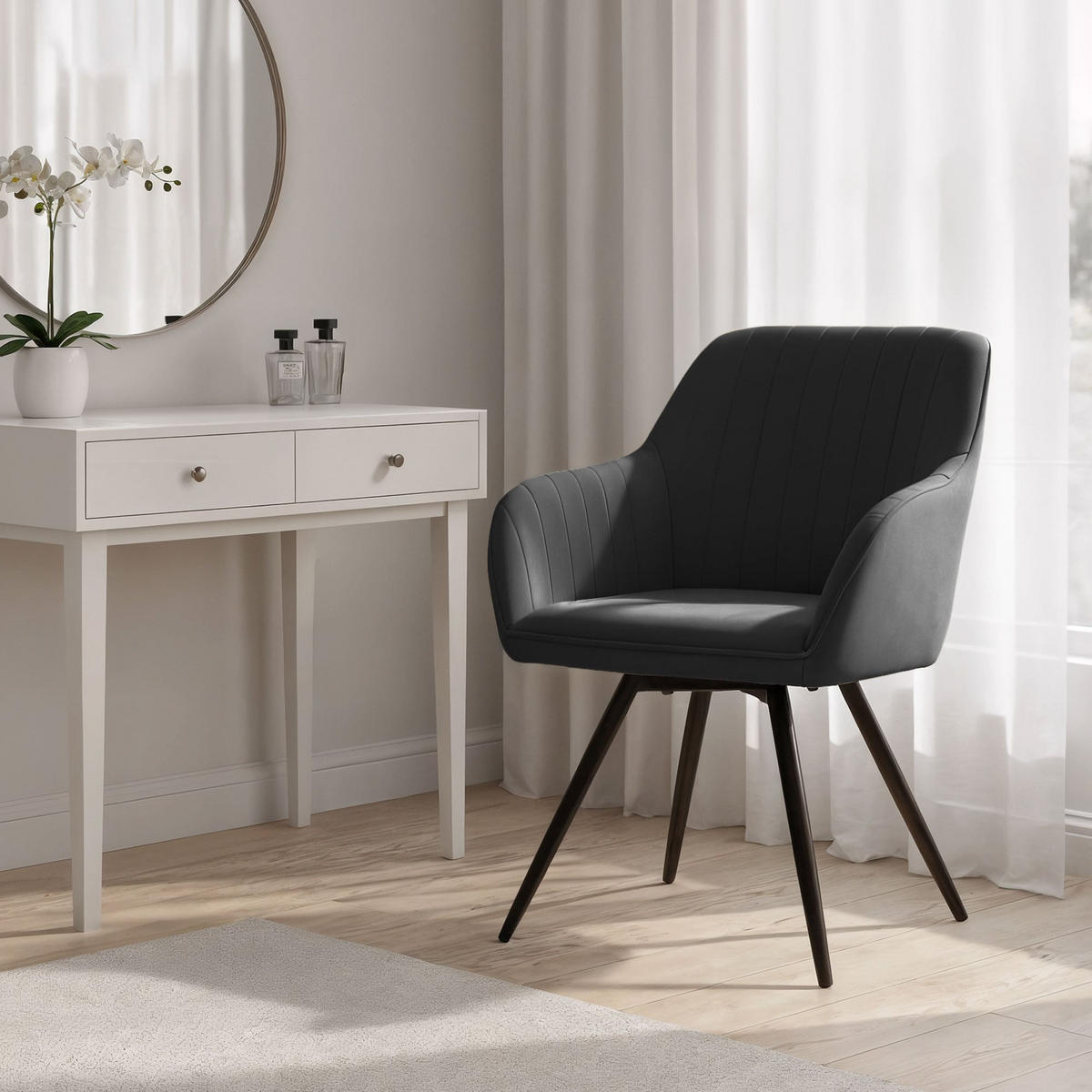 OTOČNÁ STOLIČKA, sada 4 ks, čierna 55/83/58 - čierna, textil (55/83/58cm) - RAUMHIRSCH FURNITURE