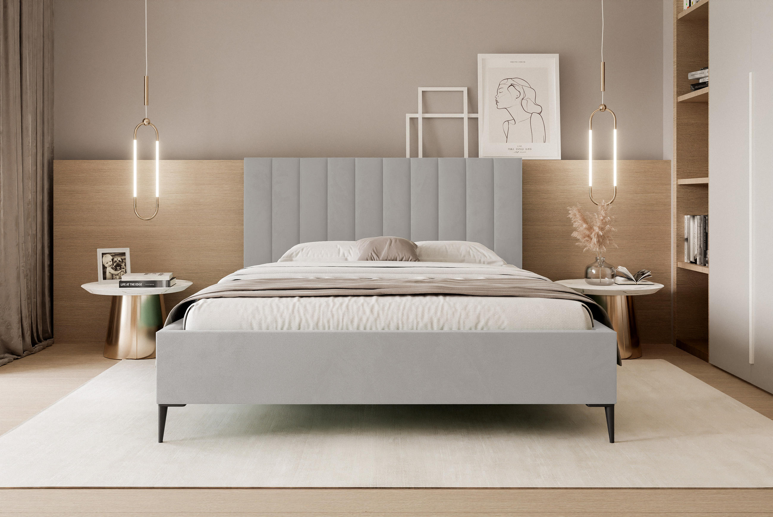 POLSTERBETT Mona SLIM III Polsterbett für Ihr Schlafzimmer in VELUTTO Stoff - 180x200 cm Hellgrau - Hellgrau/Schwarz, Holz/Holzwerkstoff (180/200cm) - DomoHome