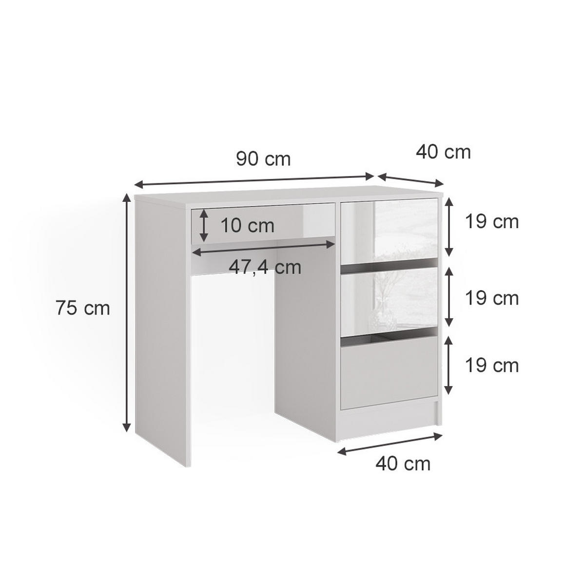 SCHREIBTISCH Sherry Weiß 90 cm - Weiß, Holzwerkstoff (40/90/75cm) - Vicco